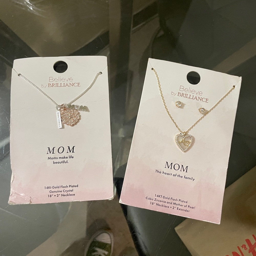 Gold and Silver plated Heart Necklaces w/one set earrings